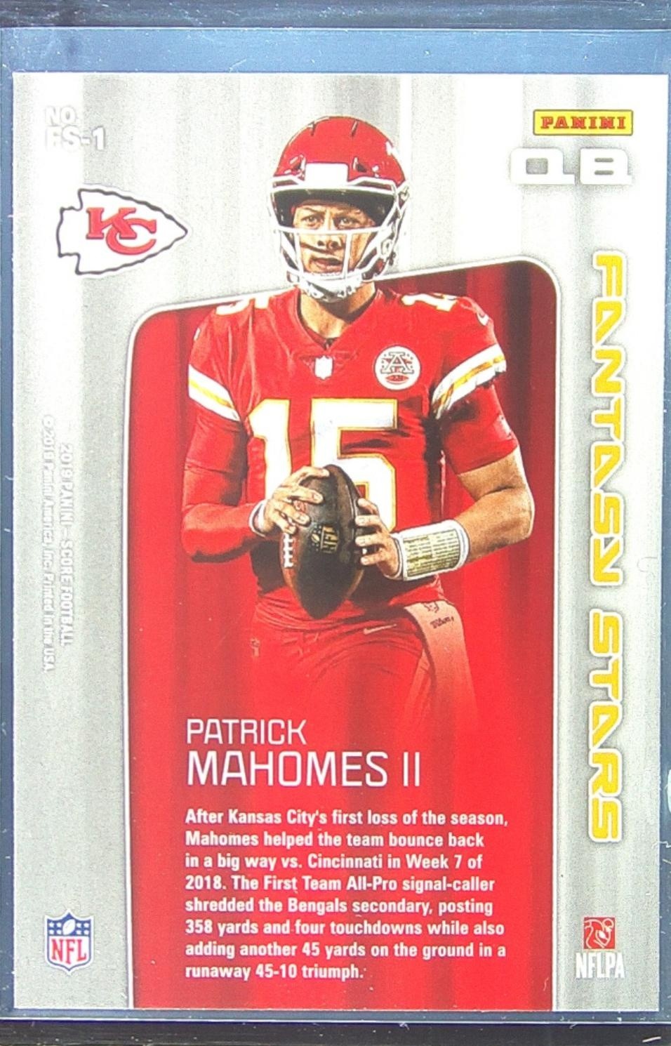 2019 Score Patrick Mahomes II #FS-1 Chiefs Fantasy Stars - Image 3