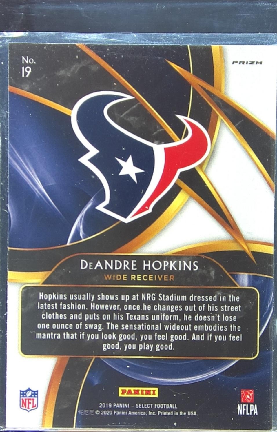 2019 Select DeAndre Hopkins #19 Texans Sensations Prizm - Image 3