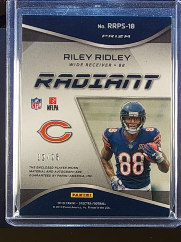 2019 Spectra Riley Ridley Auto /25 JSY #RRPS-18 Bears Radiant Rookie Patch Sign - Image 3