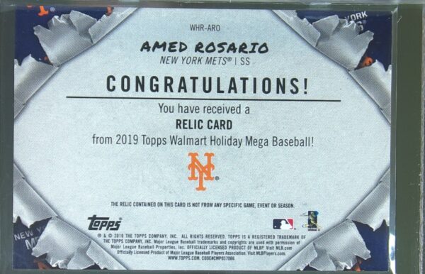 2019 Topps Holiday Amed Rosario JSY #WHR-ARO Mets Relics - Image 3