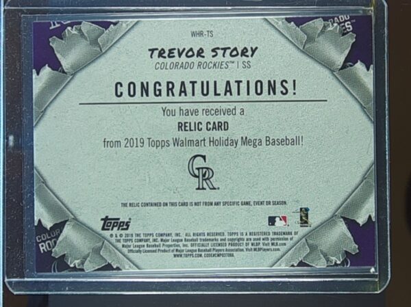 2019 Topps Holiday Trevor Story JSY #WHR-TS Rockies Relics - Image 3