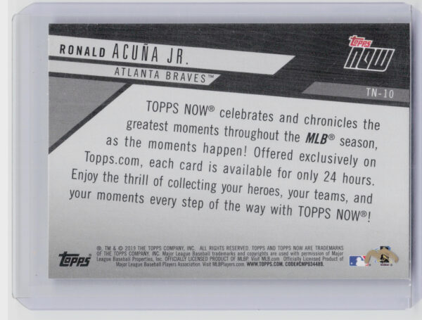 2019 Topps Ronald Acuna Jr. #TN-10 Braves 2018 Topps Now Review - Image 3