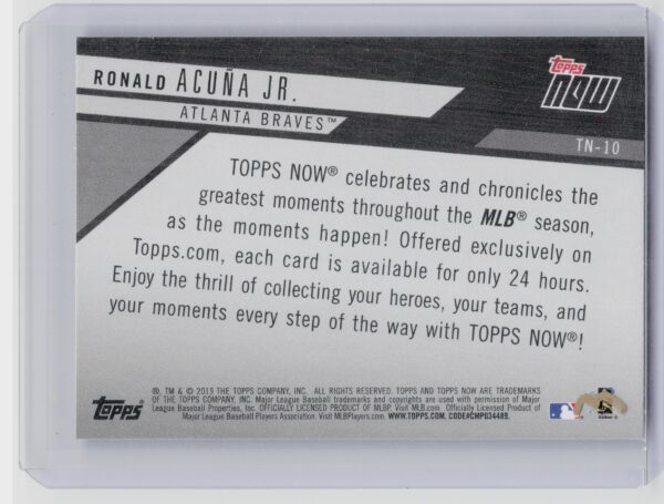 2019 Topps Ronald Acuna Jr. #TN-10 Braves 2018 Topps Now Review - Image 3