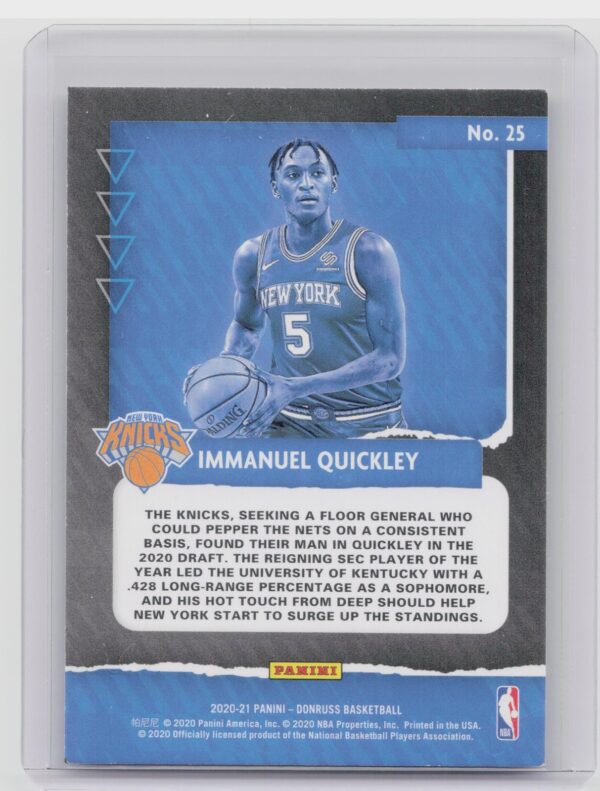 2020-21 Donruss Immanuel Quickley RC #25 Knicks Great X Pectations - Image 3