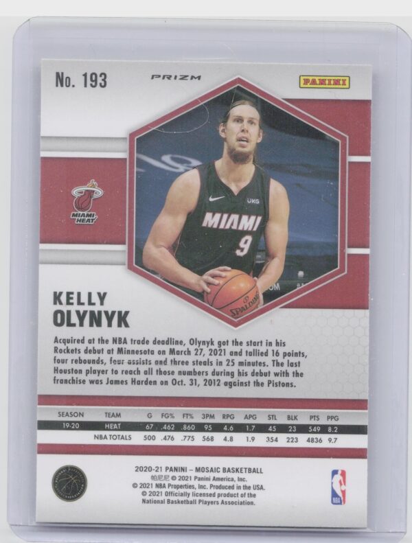 2020-21 Panini Mosaic Kelly Olynyk Mosaic Gold Wave #193 Heat - Image 3