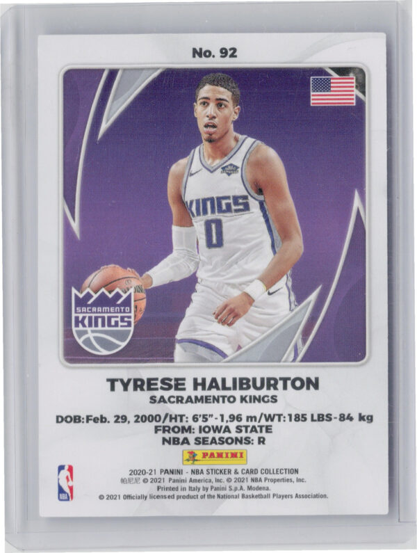 2020-21 Panini NBA Sticker & Card Collection Tyrese Haliburton #92 Kings Card Si - Image 3