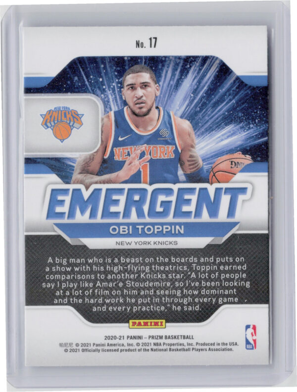 2020-21 Panini Prizm Obi Toppin #17 Knicks Emergent - Image 3