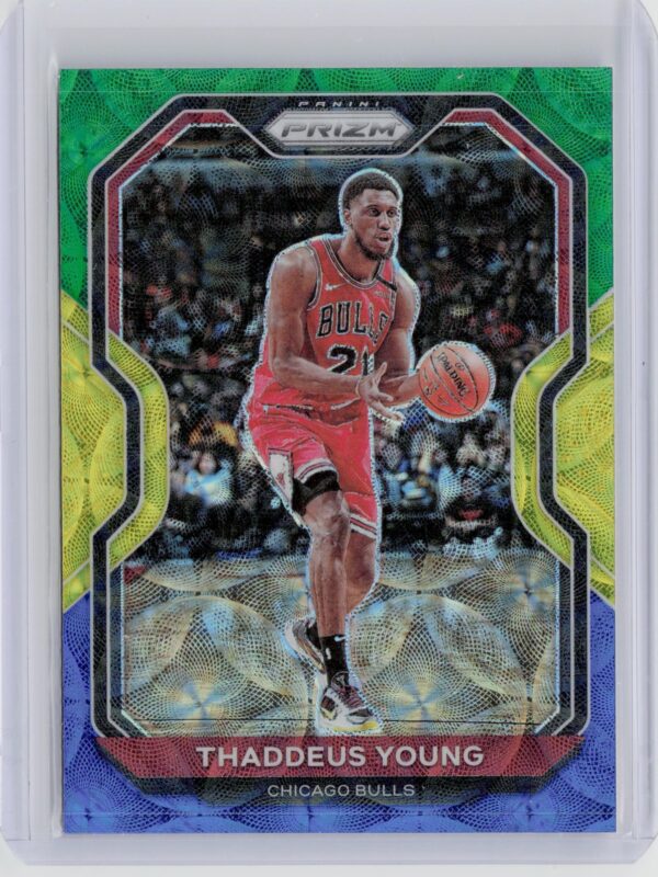 2020-21 Panini Prizm Thaddeus Young Choice Blue, Yellow and Green Prizms #165 Bu