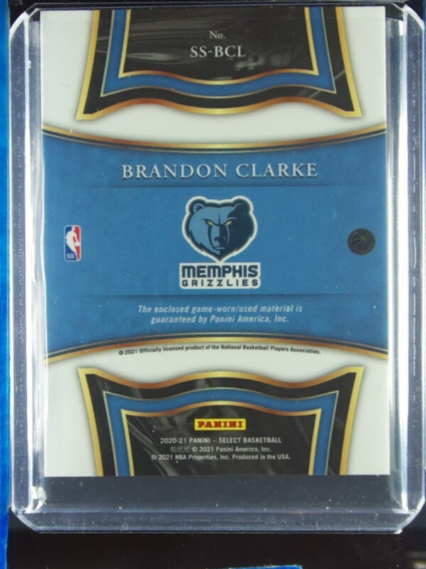 2020-21 Panini Select Brandon Clarke MEM #SS-BCL Grizzlies Selective Swatches - Image 3