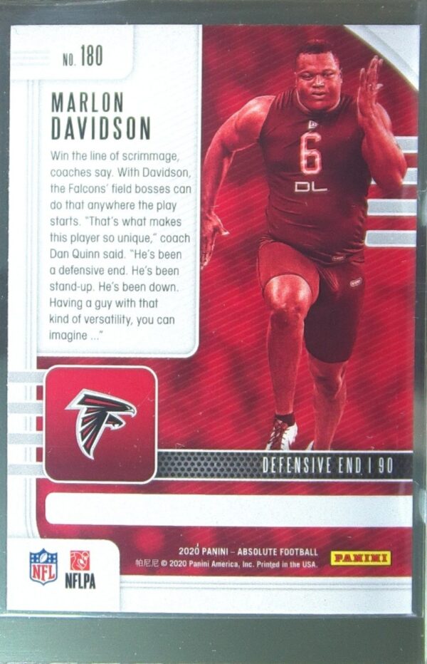 2020 Absolute Marlon Davidson Green RC #180 Falcons - Image 3