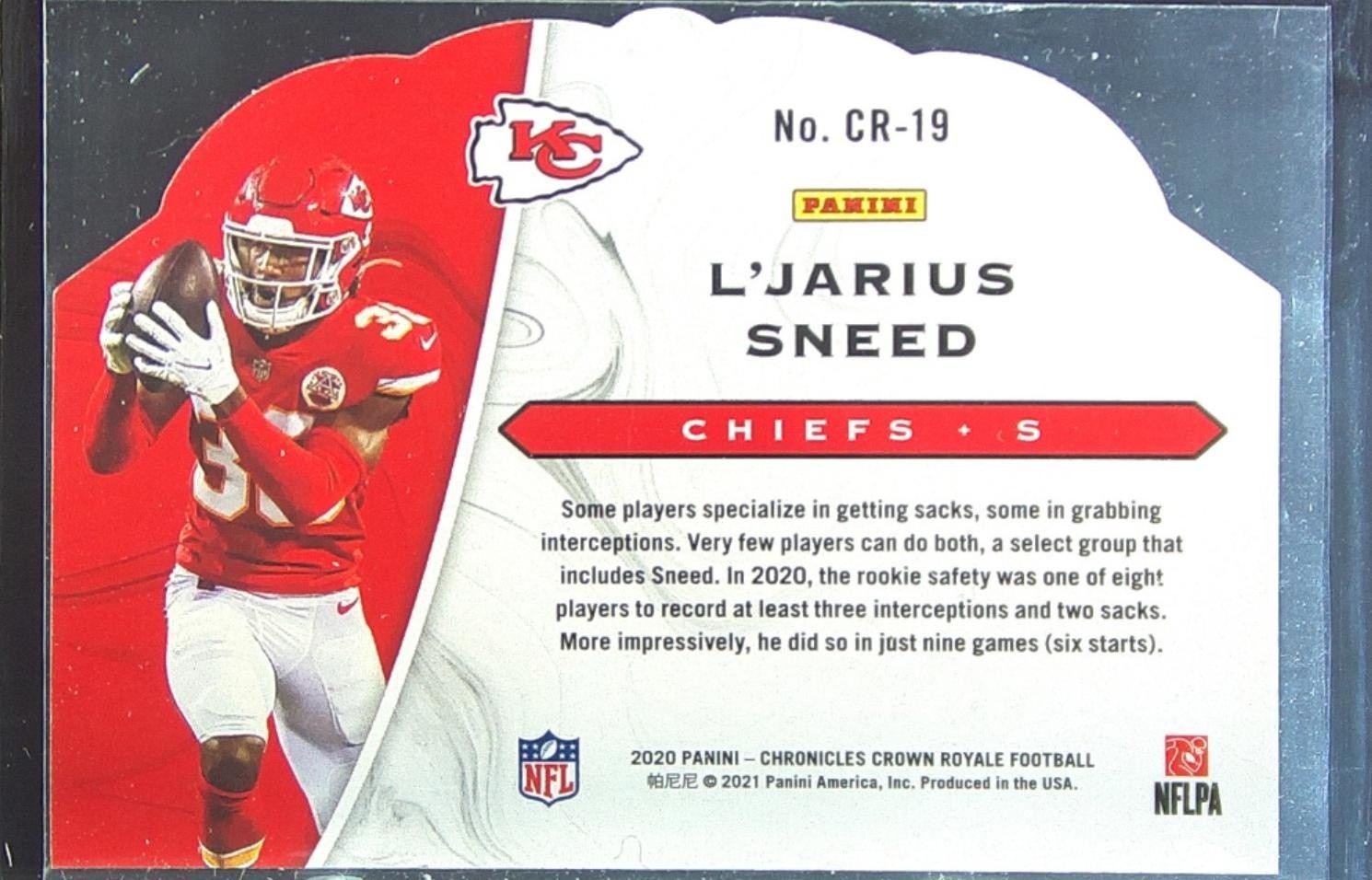 2020 Chronicles L'Jarius Sneed #CR-19 Chiefs Crown Royale - Image 3