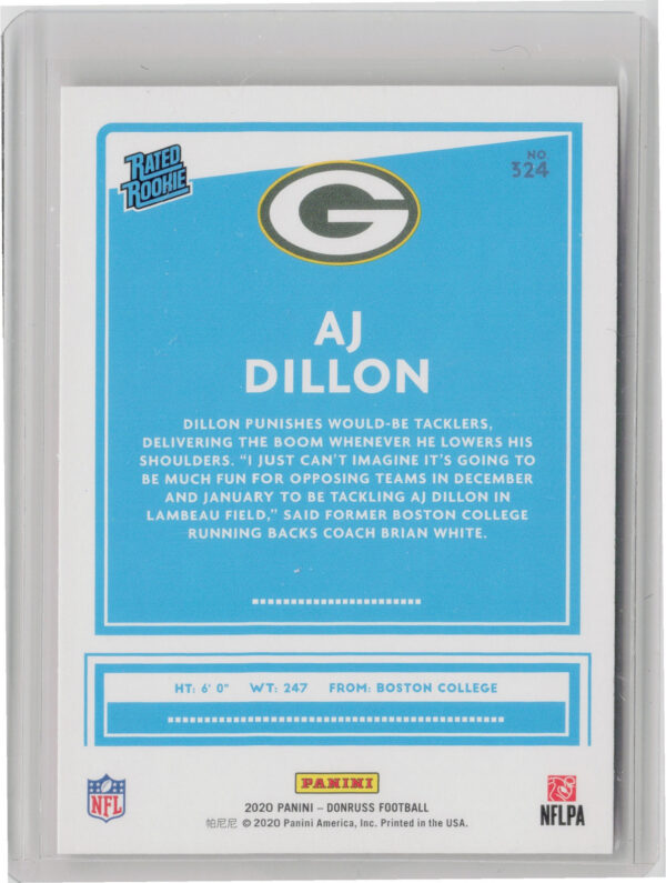 2020 Donruss AJ Dillon Press Proof Red #324 Packers - Image 3