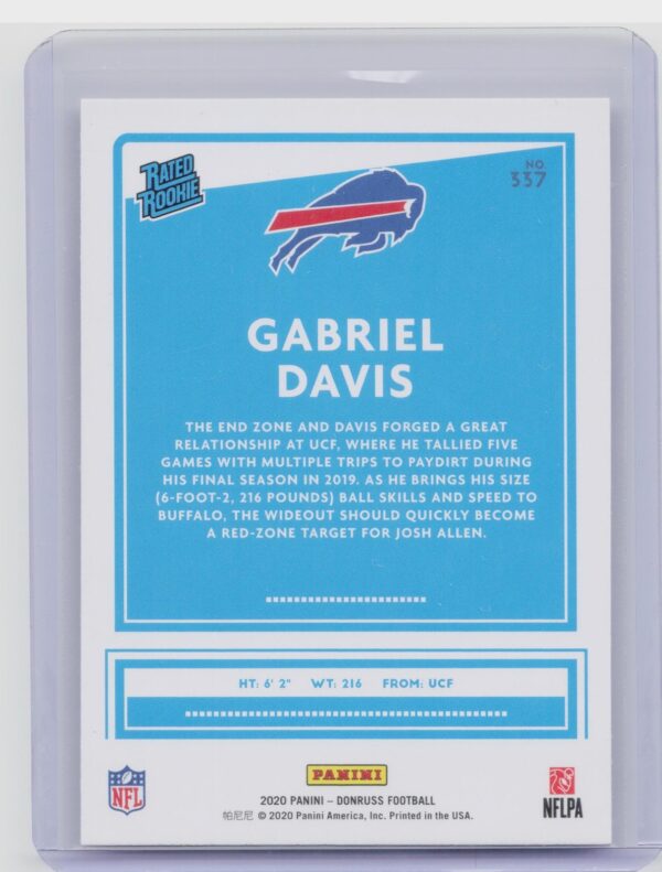 2020 Donruss Gabriel Davis #337 Bills Rated Rookies Canvas - Image 3