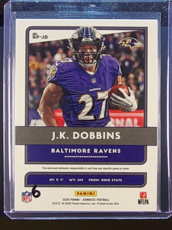2020 Donruss J.K. Dobbins JSY #RP-JD Ravens Rookie Phenom Jerseys Orange - Image 3