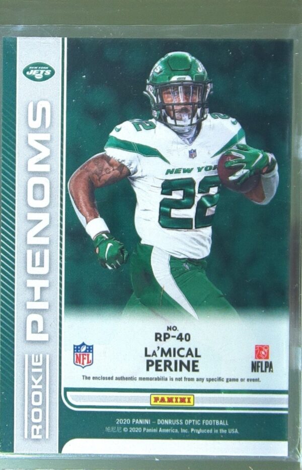 2020 Donruss Optic La'Mical Perine JSY RC #RP-40 Jets Rookie Phenoms Blue Hyper - Image 3