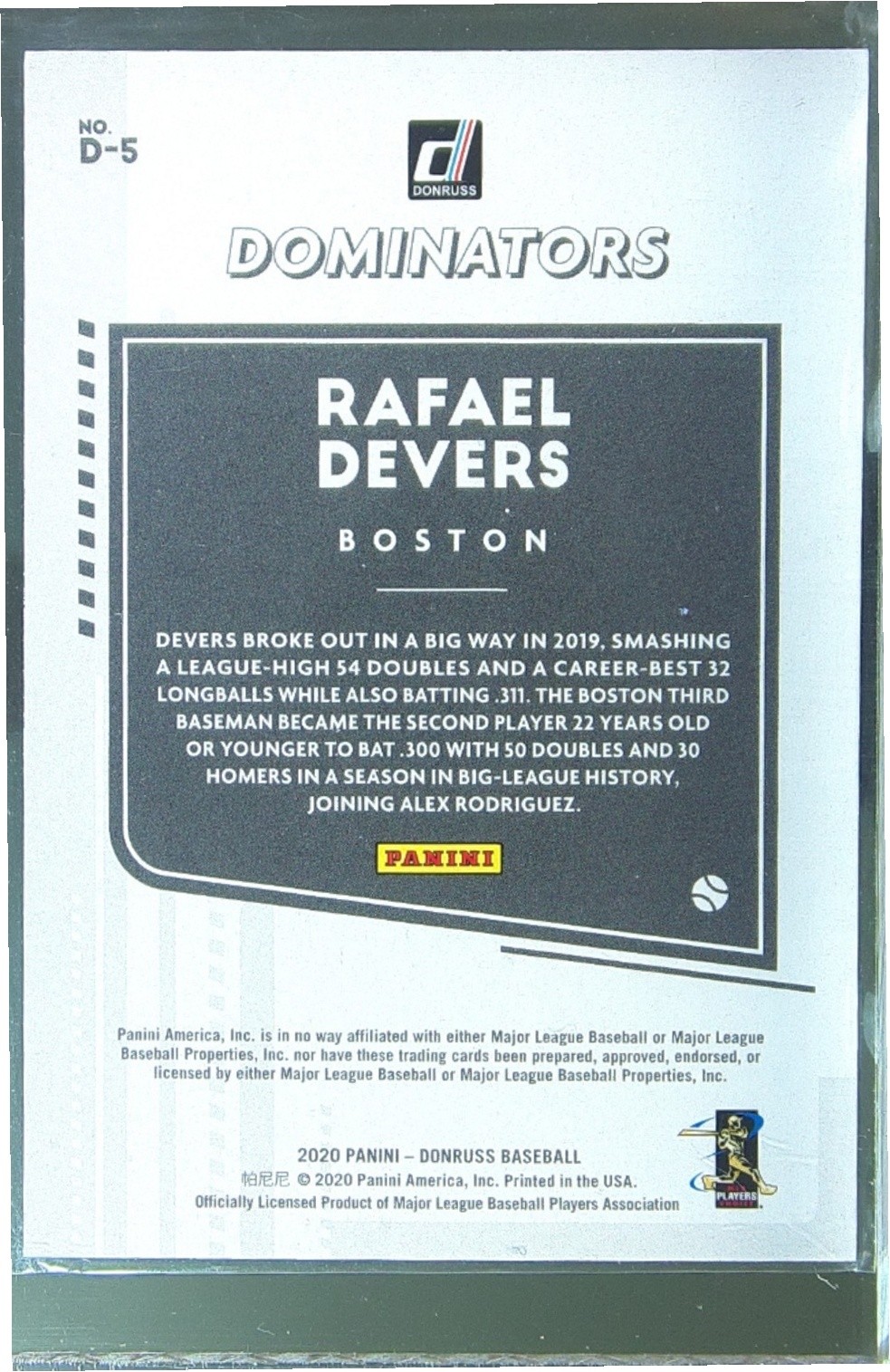 2020 Donruss Rafael Devers #D-5 Sox Dominators Vector - Image 3