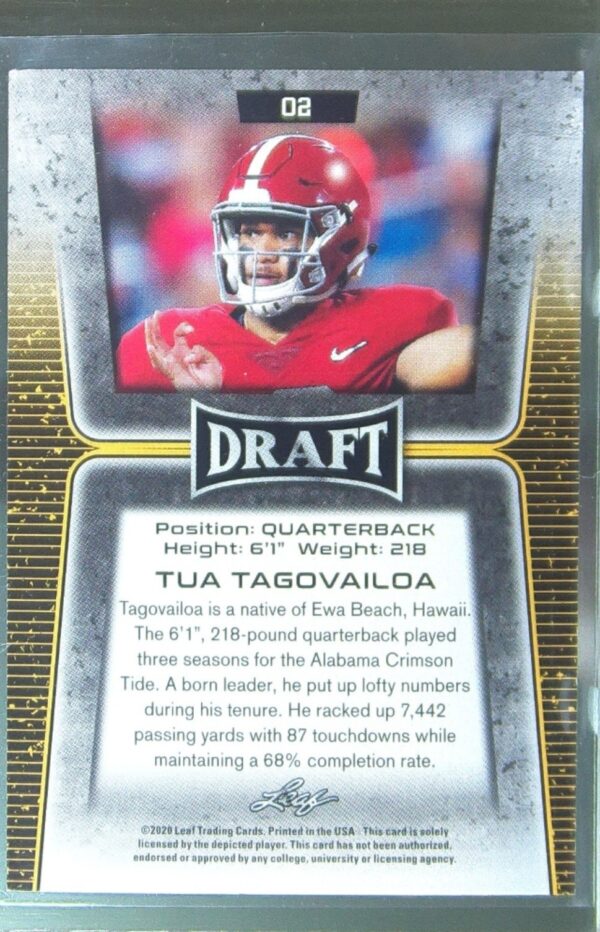 2020 Leaf Draft Tua Tagovailoa RC #02 Tide - Image 3