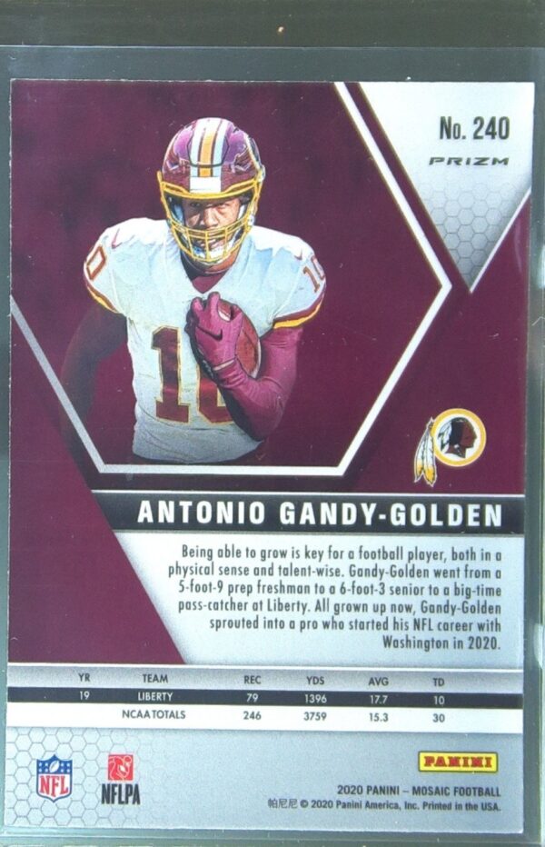 2020 Mosaic Antonio Gandy-Golden Prizm Reactive Green RC #240 Redskins - Image 3