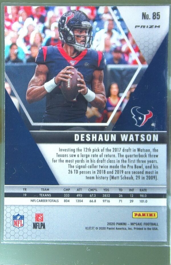 2020 Mosaic Deshaun Watson Prizm Reactive Gold #85 Texans - Image 3