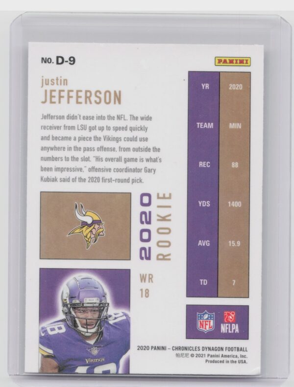 2020 Panini Chronicles Justin Jefferson RC #D-9 Vikings Dynagon Rookies - Image 3