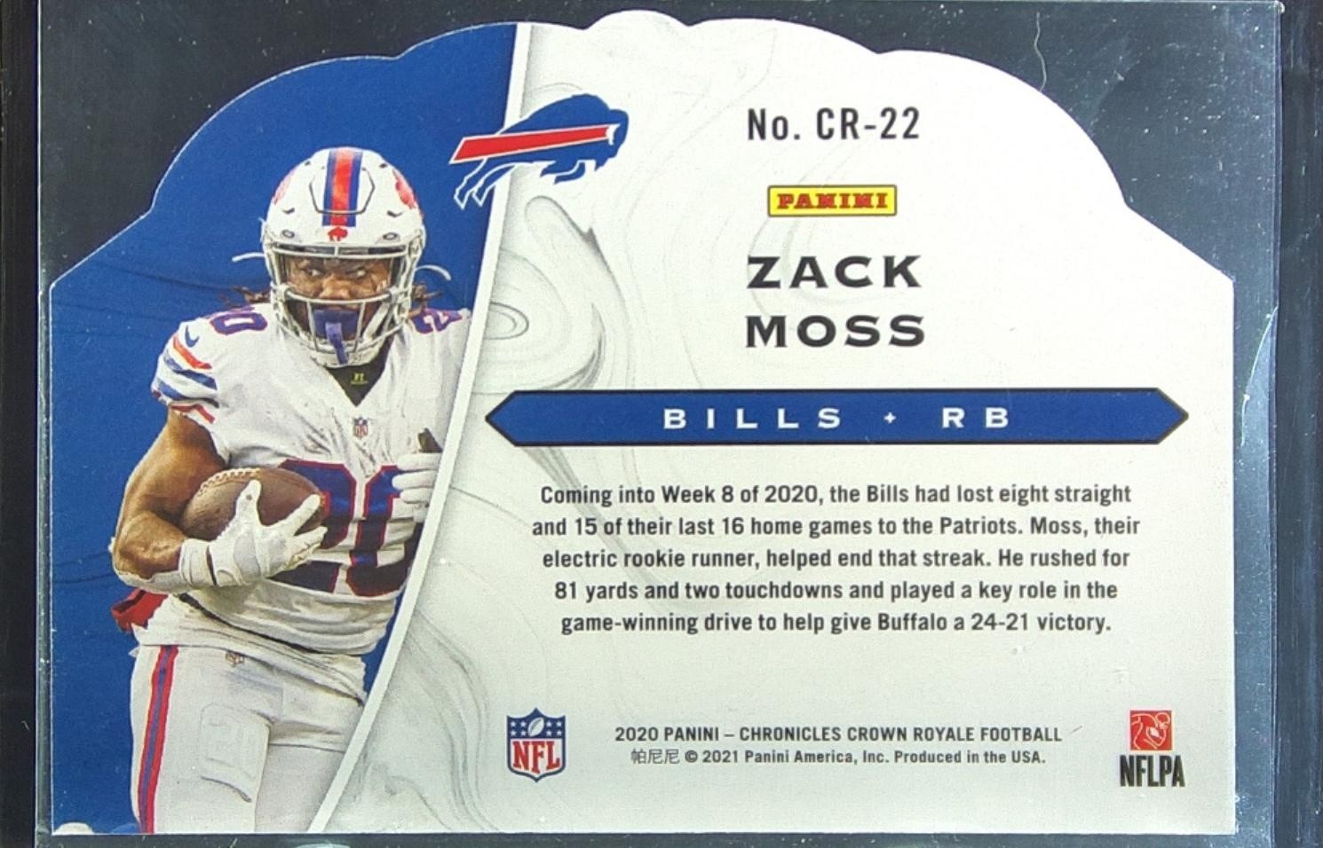 2020 Panini Chronicles Zack Moss /75 RC #CR-22 Bills Crown Royale Bronze - Image 3