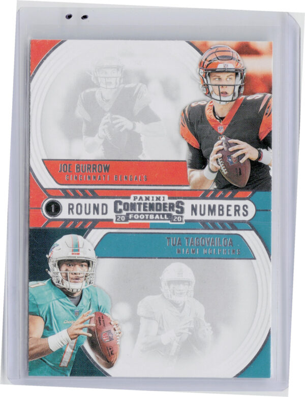 2020 Panini Contenders Joe Burrow / Tua Tagovailoa #RN-BT Dolphins Round Numbers