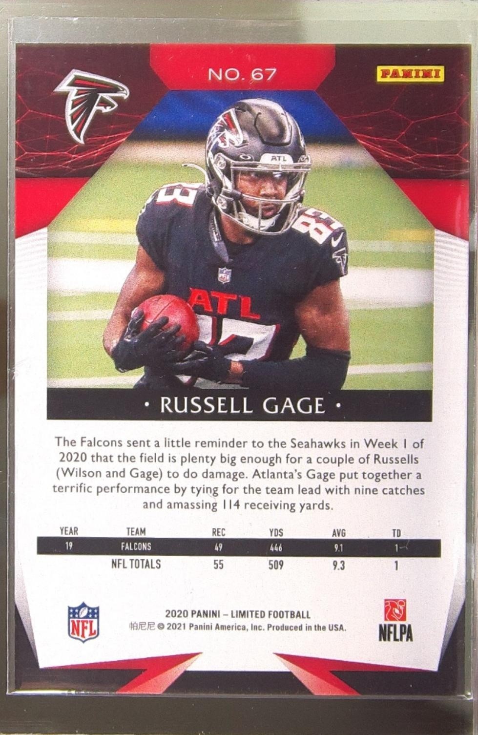 2020 Panini Limited Russell Gage Holographic Spotlight /18 #67 Falcons - Image 3