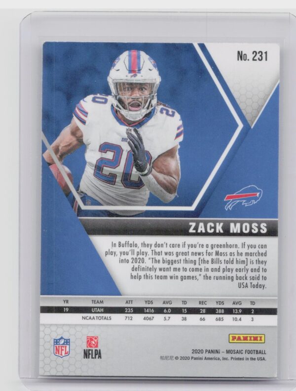 2020 Panini Mosaic Zack Moss RC #231 Bills - Image 3