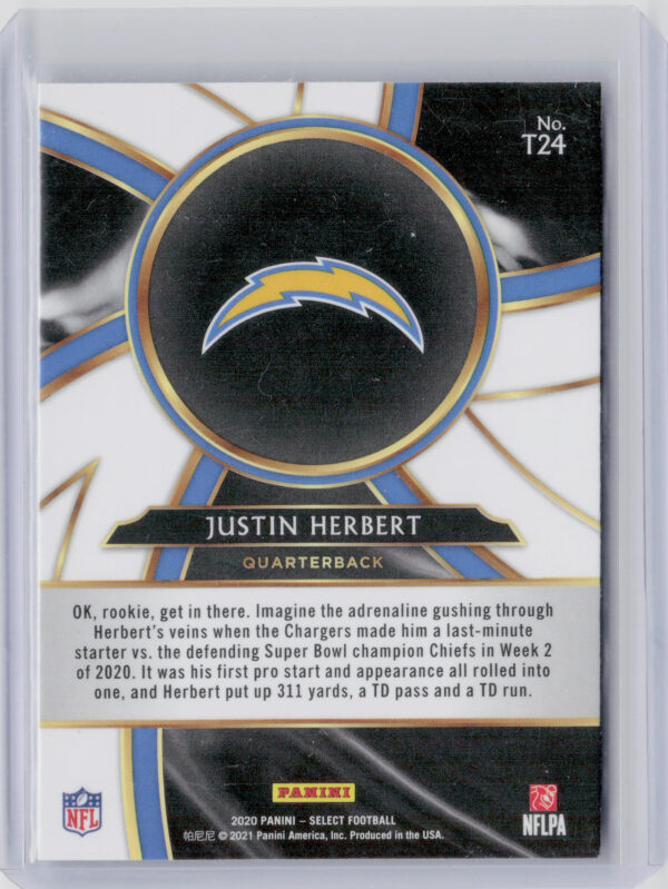 2020 Panini Select Justin Herbert #T24 Chargers Turbocharged - Image 3