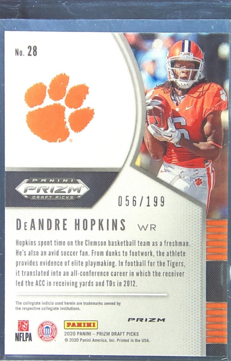 2020 Prizm Draft Picks DeAndre Hopkins Prizms Purple And Green /199 #28 Tigers - Image 3