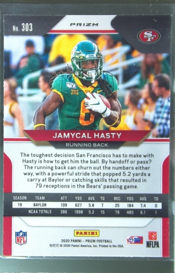 2020 Prizm JaMycal Hasty Prizm Orange Lazer RC #303 49ers - Image 3