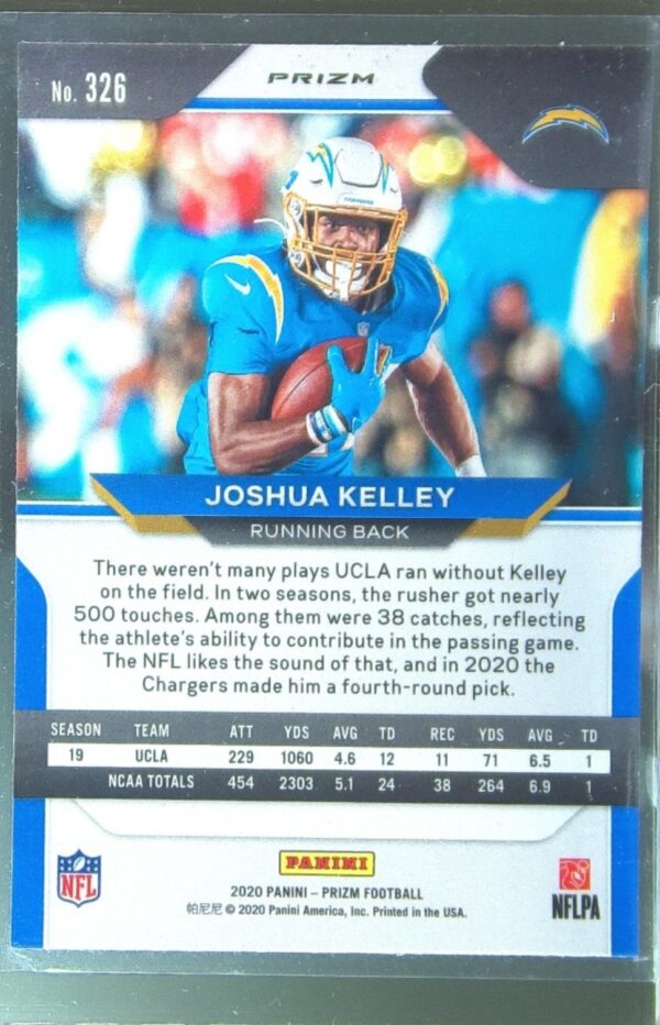 2020 Prizm Joshua Kelley Prizm Orange Lazer RC #326 Chargers - Image 3