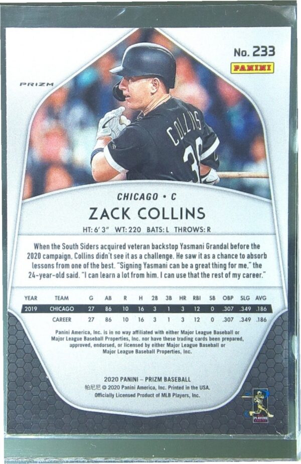 2020 Prizm Zack Collins Green Prizm RC #233 Sox - Image 3