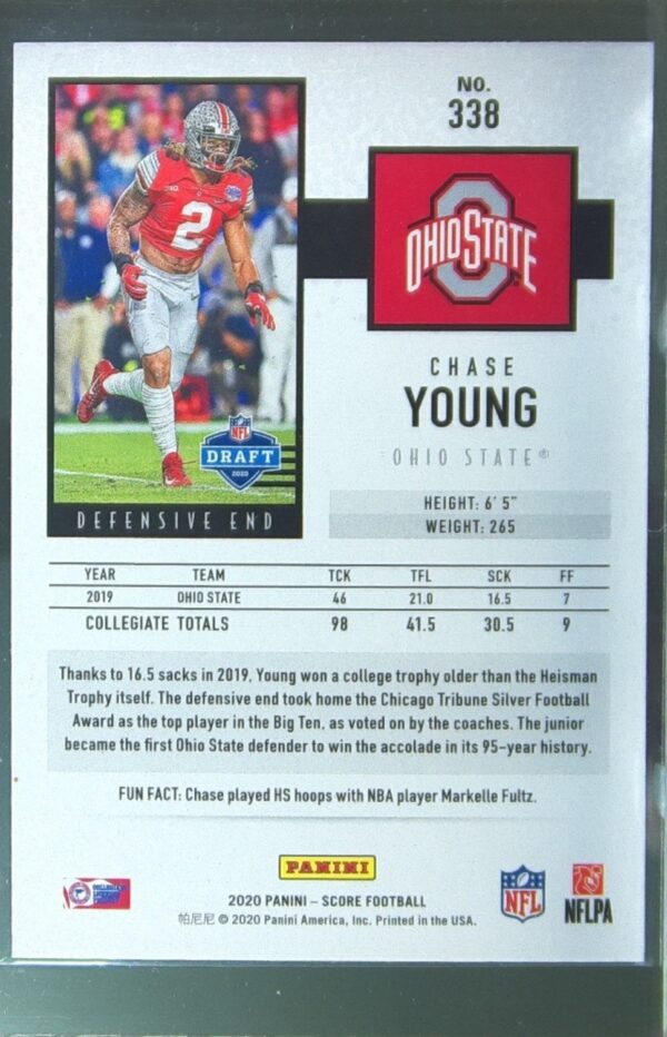 2020 Score Chase Young RC #338 Buckeyes - Image 3