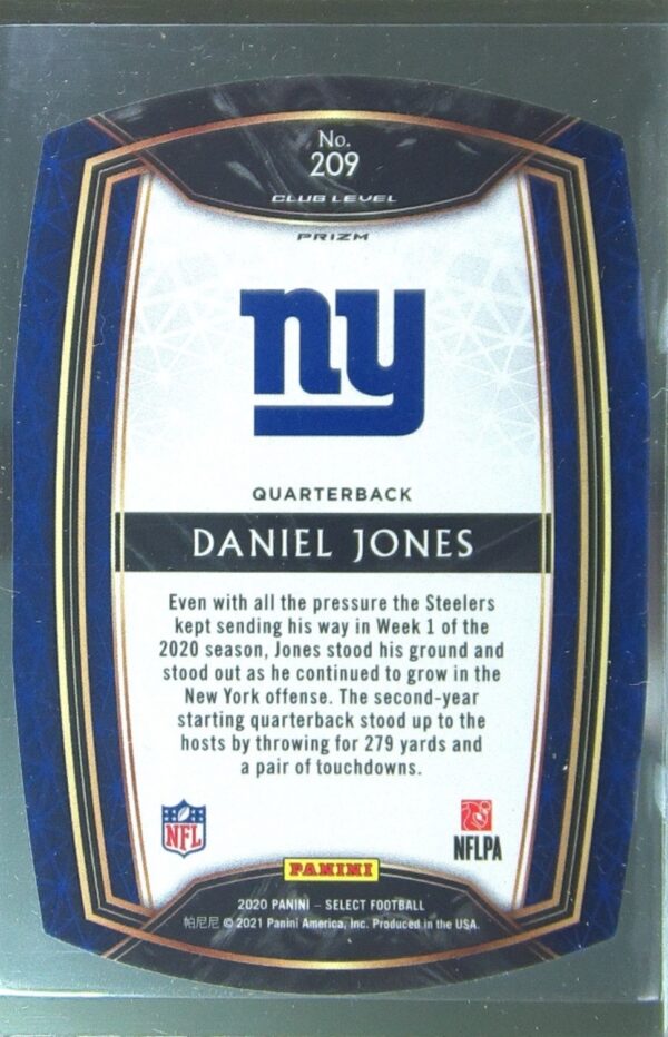 2020 Select Daniel Jones Red Prizm Die Cut #209 Giants - Image 3