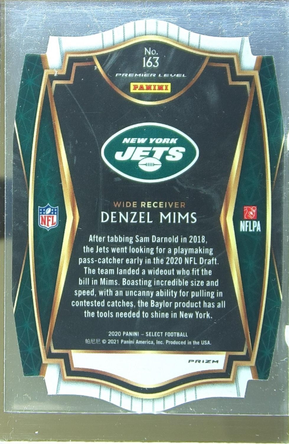 2020 Select Denzel Mims Red Prizm Die Cut RC #163 Jets - Image 3