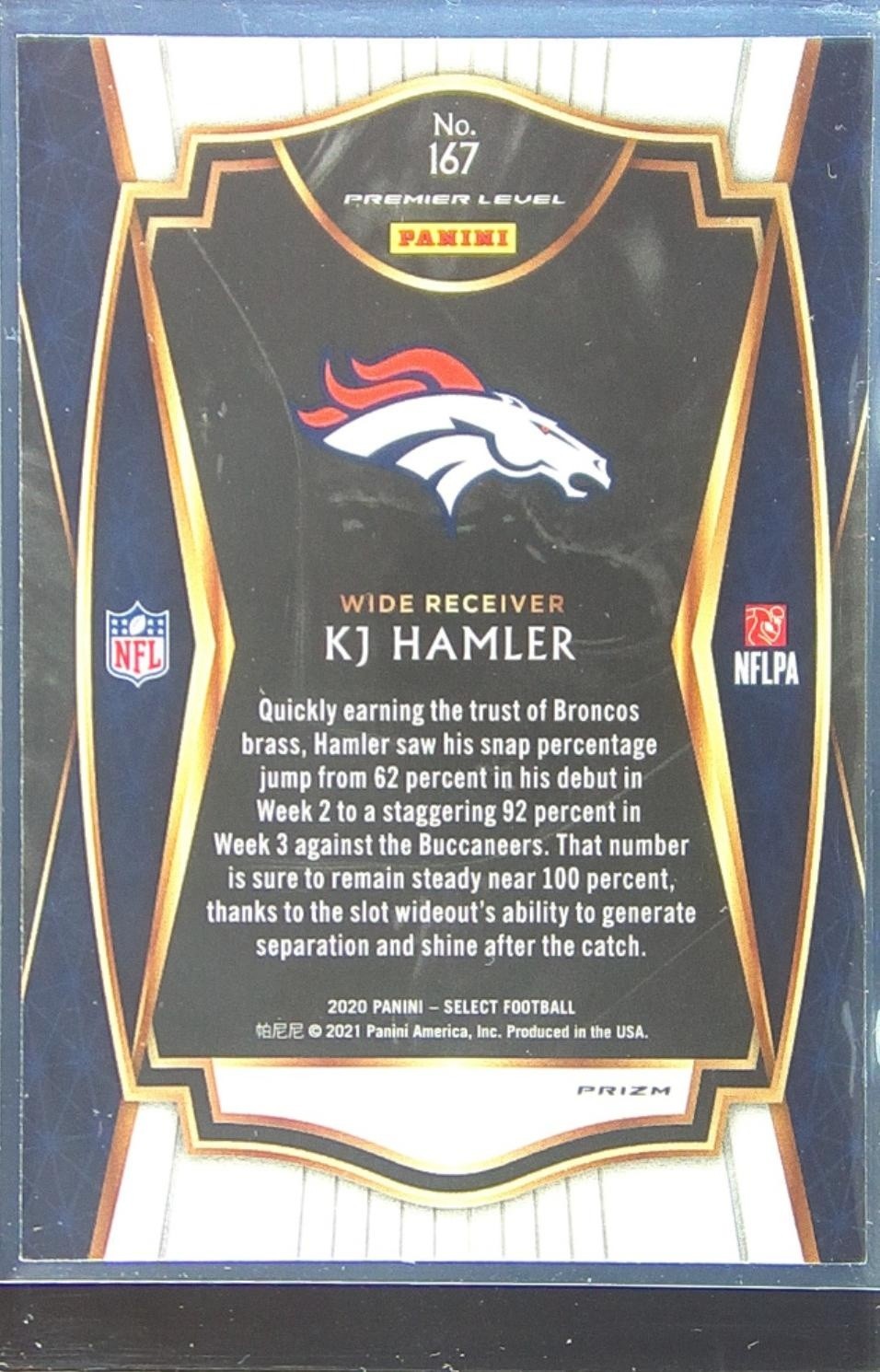 2020 Select KJ Hamler Silver Prizm RC #167 Broncos - Image 3