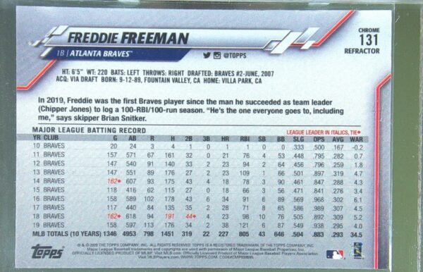 2020 Topps Chrome Freddie Freeman X Fractors #131 Braves - Image 3