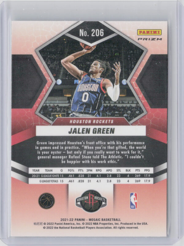2021-22 Panini Mosaic Jalen Green Green #206 Rockets - Image 3