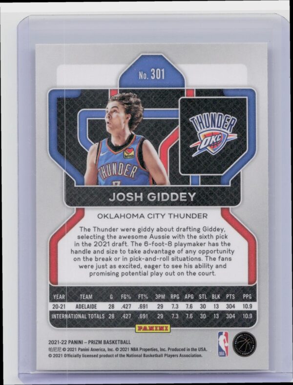 2021-22 Prizm Josh Giddey RC #301 Thunder - Image 3