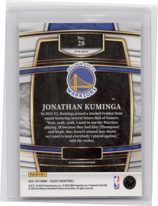 2021-22 Select Jonathan Kuminga Blue Prizms #28 Warriors - Image 3