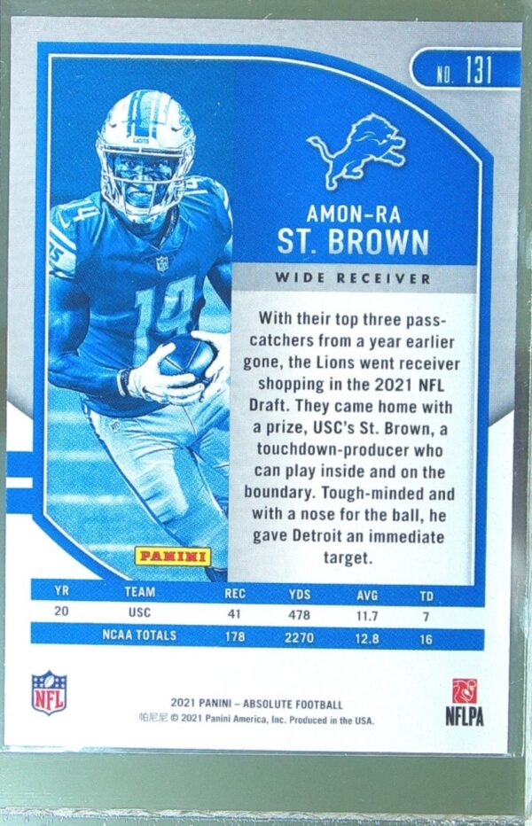2021 Absolute Amon-Ra St. Brown Retail RC #131 Lions - Image 3