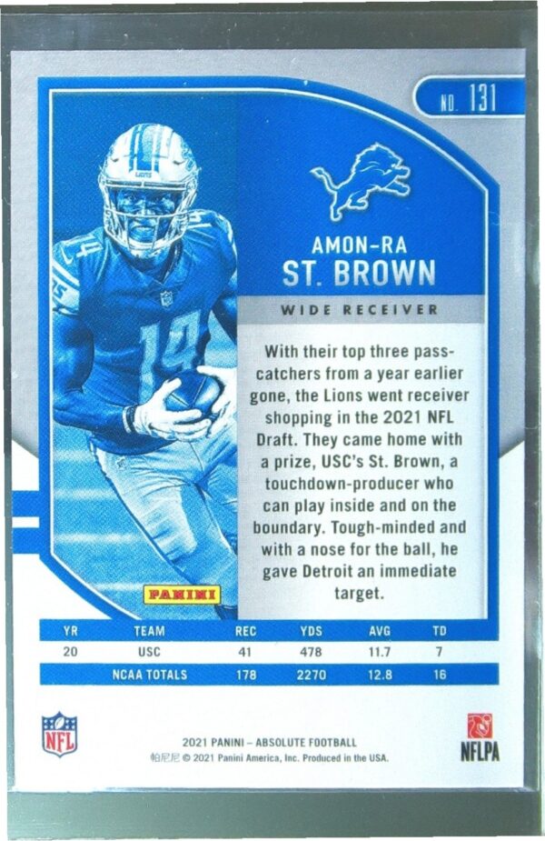 2021 Absolute Amon-Ra St. Brown Retail RC #131 Lions - Image 3