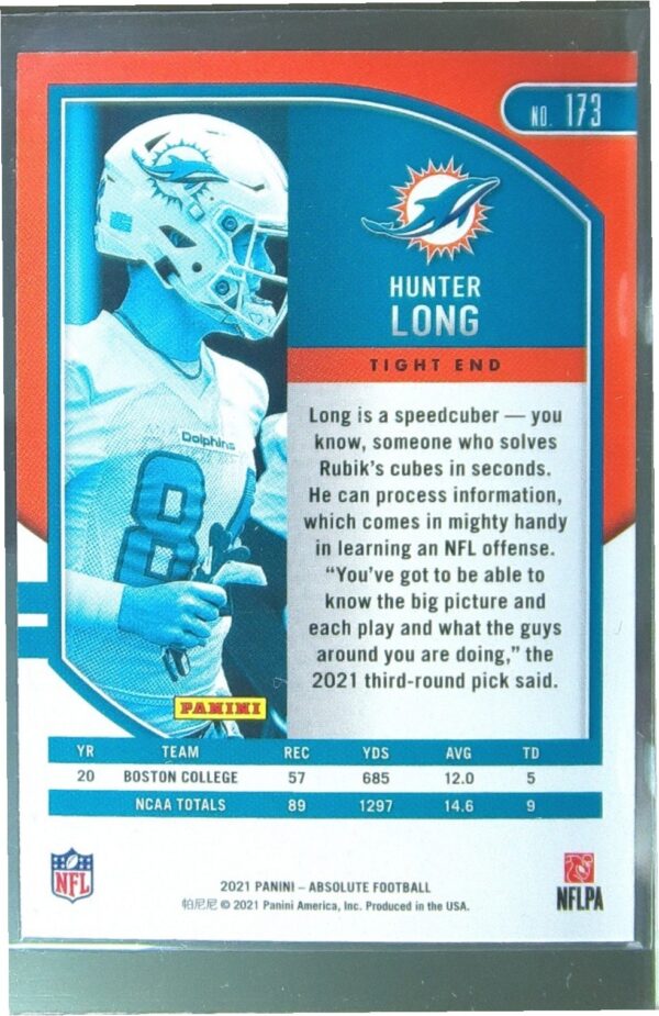 2021 Absolute Hunter Long Retail RC #173 Dolphins - Image 3