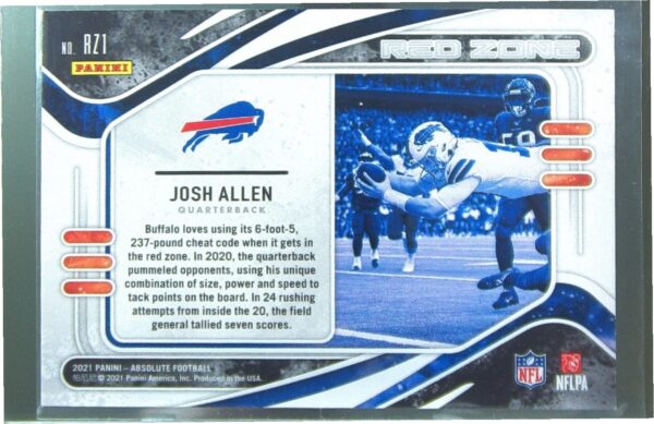 2021 Absolute Josh Allen #RZ1 Bills Red Zone - Image 3