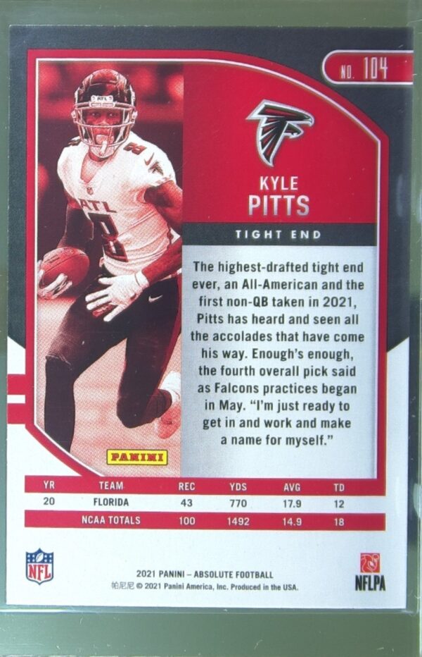 2021 Absolute Kyle Pitts Retail RC #104 Falcons - Image 3