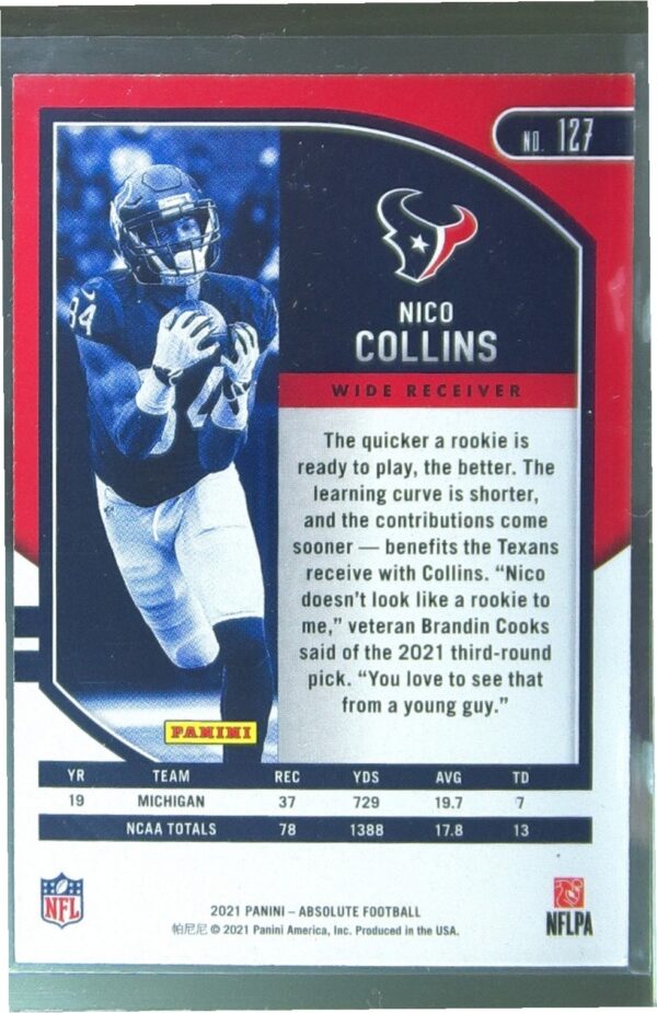 2021 Absolute Nico Collins Retail RC #127 Texans - Image 3