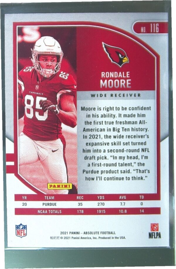 2021 Absolute Rondale Moore Retail RC #116 Cardinals - Image 3