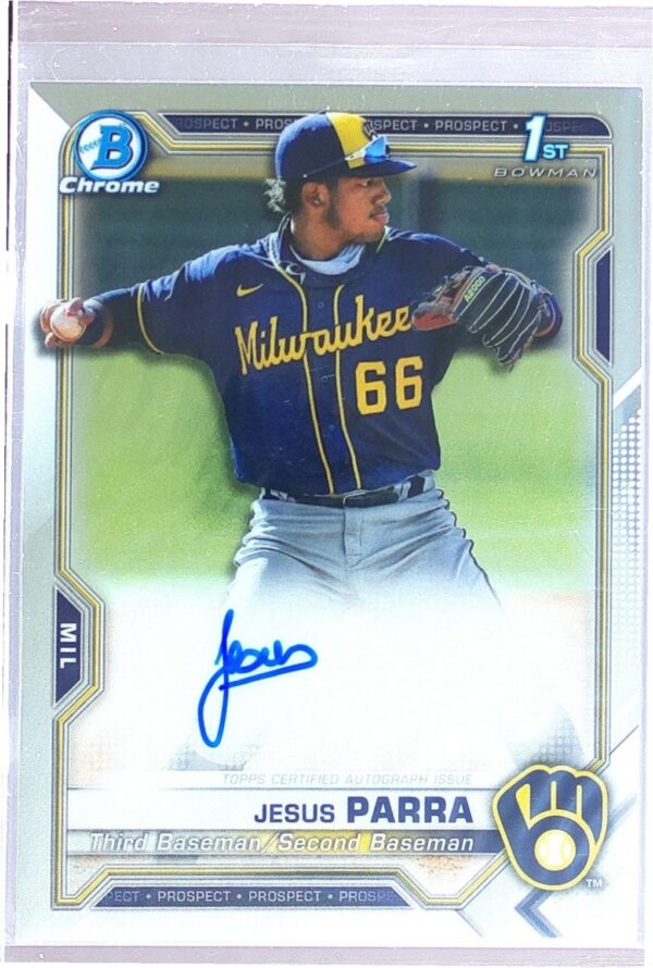 2021 Bowman Chrome Jesus Parra Auto #CPA-JPAR Brewers Prospect Autographs