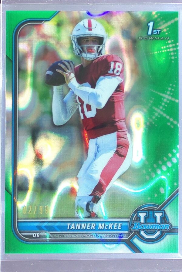 2021 Bowman University Tanner McKee Chrome Green /99 RC #60 Cardinal